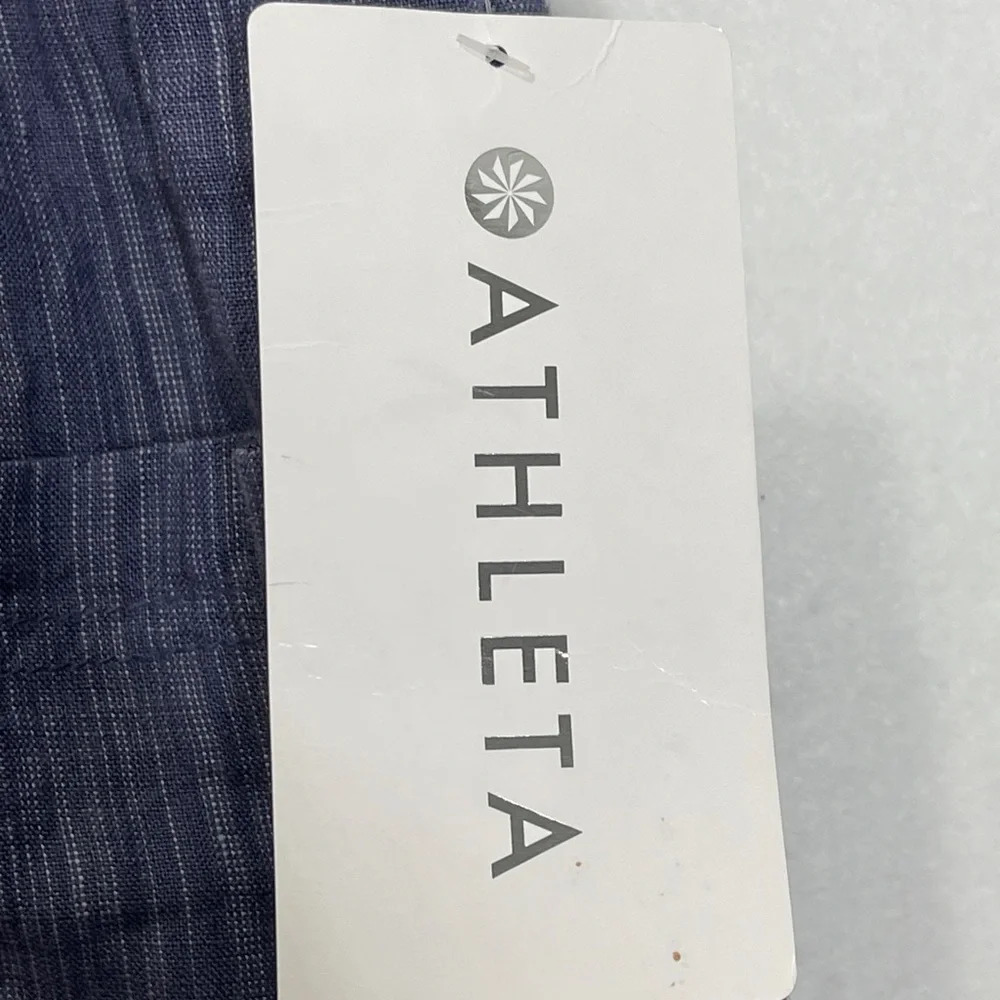 Athleta Cabo Linen Textured Short 4" Navy Pull-On Comfy Earthy Blue Size 20 - Picture 9 of 10